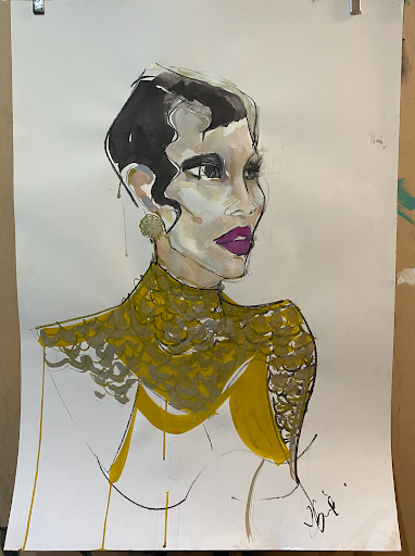 Daphne in gold bodice